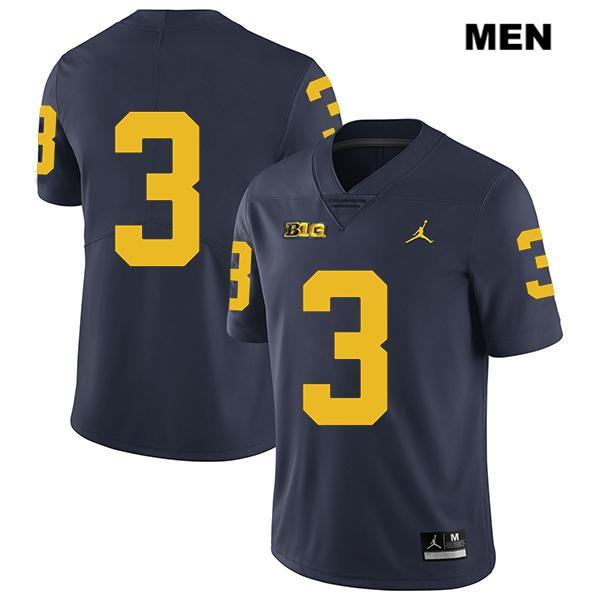 Men's NCAA Michigan Wolverines Brad Robbins #3 No Name Navy Jordan Brand Authentic Stitched Legend Football College Jersey IC25W02NW